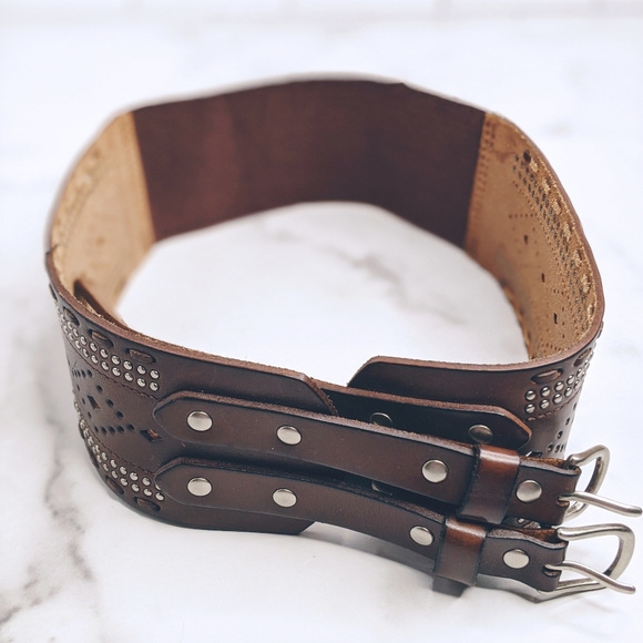 Foley + Corinna wide brown leather buckle belt - Picture 1 of 3